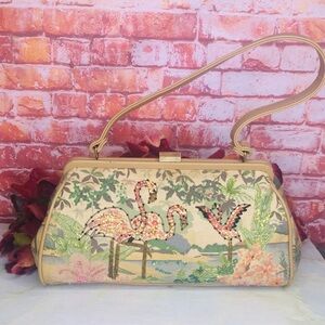 Vintage MCM Tropical Flamingo PSequined Hinged Shoulder Bag